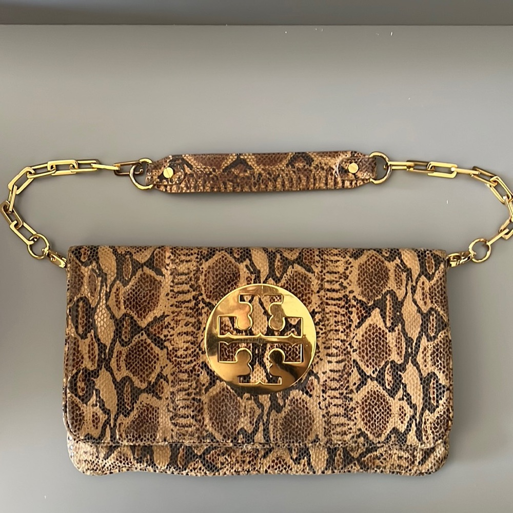 Tory Burch snake skin print clutch